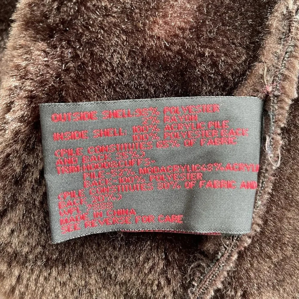 Y2K Faux Suede Fur Trim Hooded Coat Zip Up Women’s Medium 2000s VTG Brown Jacket - Picture 14 of 16